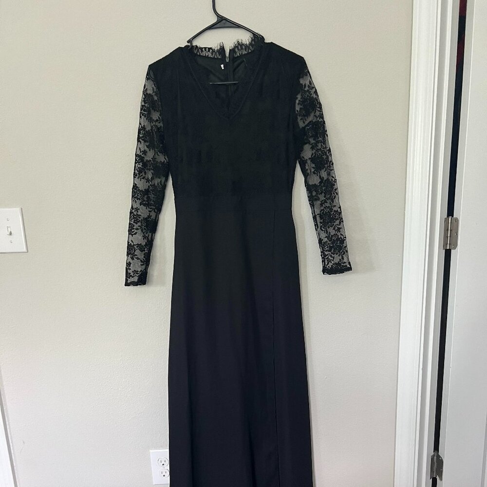 Black Party Dress, Party, Maxi, long sleeve, size L